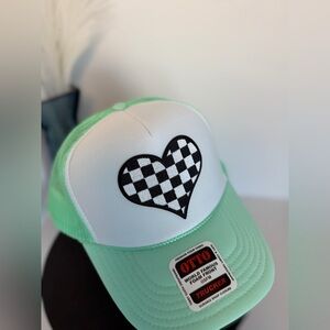 OTTO sea foam green  and White womans  trucker hat with Checkered Heart